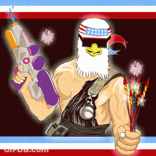 Man With Beard Holding Water Gun And Fireworks GIF