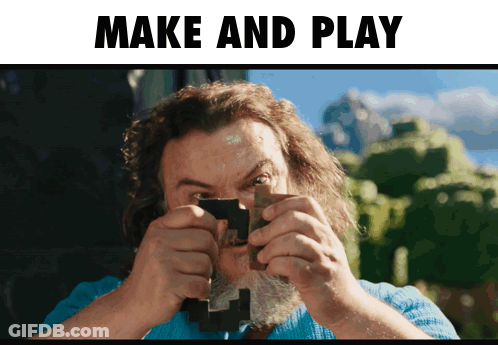 Man With Beard Holding Wood In Front Of Make And Play Sign GIF