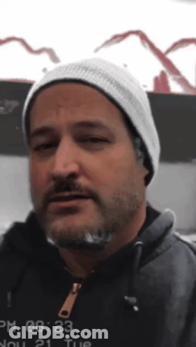 Man With Beard In Beanie And Hoodie At 08:23 GIF