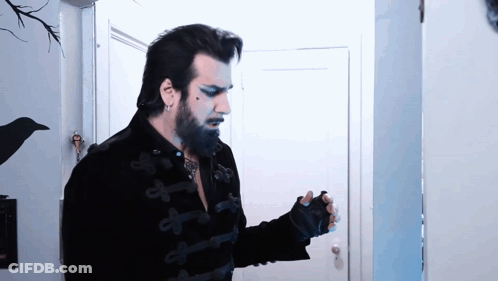 Man With Beard In Black Jacket And Gloves GIF