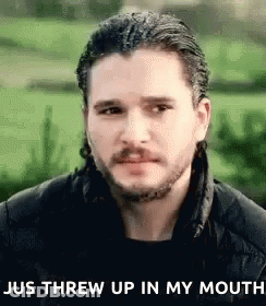 Man With Beard In Black Jacket Saying Jus Threw Up In My Mouth GIF