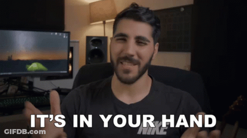 Man With Beard In Black Nike Shirt Saying It's In Your Hand GIF