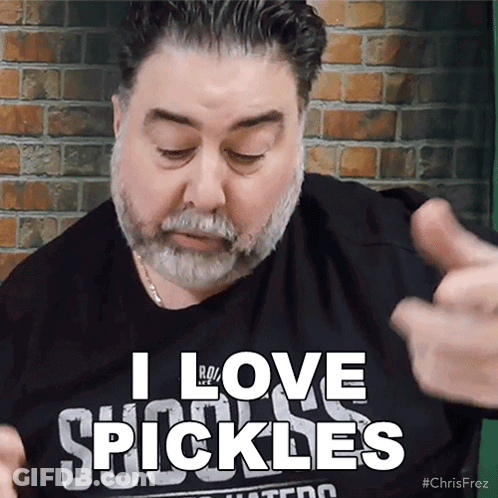 Man With Beard In Black Shirt Saying I Love Pickles GIF