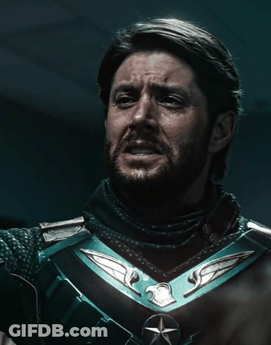 Man With Beard In Blue Armor And Eagle GIF