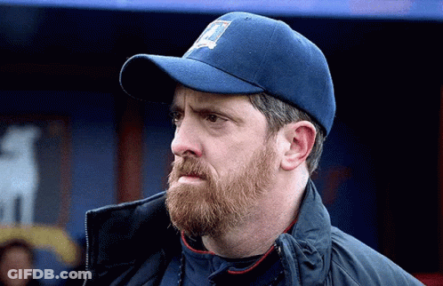 Man With Beard In Blue Baseball Cap And Jacket GIF