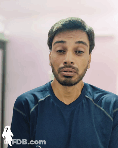 Man With Beard In Blue Shirt And Ghost GIF