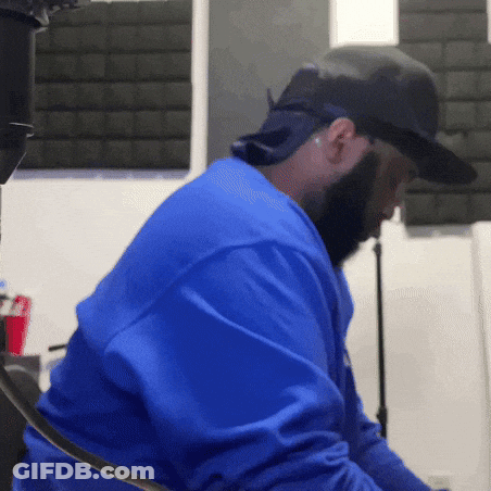 Man With Beard In Blue Shirt And Hat GIF