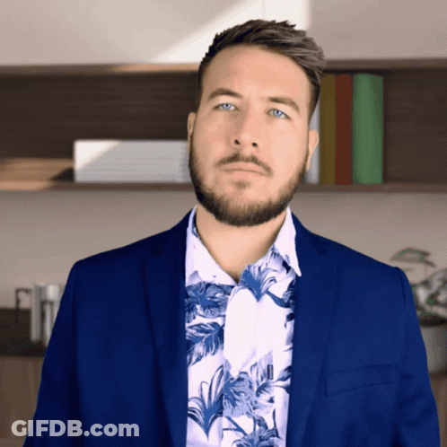 Man With Beard In Blue Suit And Blue Shirt GIF