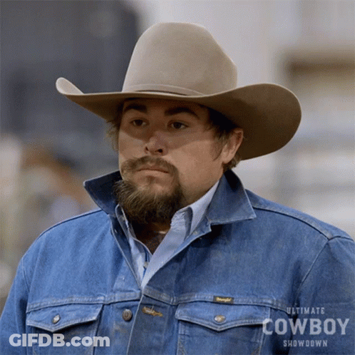 Man With Beard In Cowboy Hat And Wrangler Denim Jacket GIF