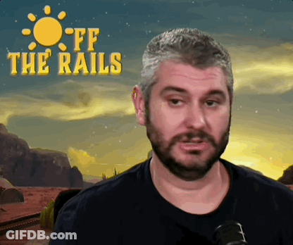 Man With Beard In Front Of Off The Rails Sign GIF