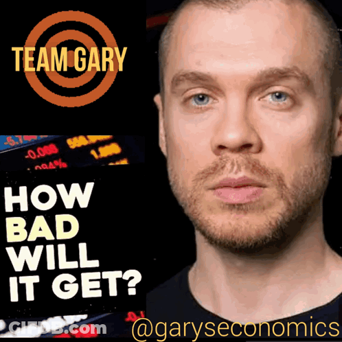Man With Beard In Front Of Team Gary Logo GIF