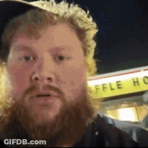 Man With Beard In Front Of Waffle House GIF