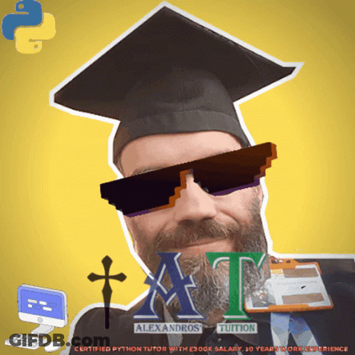 Man With Beard In Graduation Cap And Sunglasses With Alexandros Tuition GIF