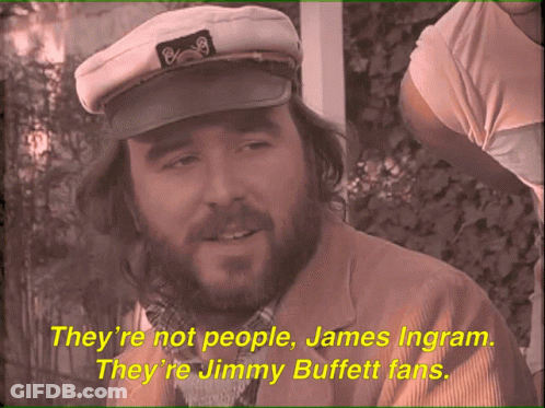 Man With Beard In Hat Saying They're Jimmy Buffett Fans GIF