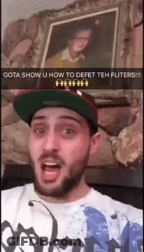 Man With Beard In Hat Shirt Saying Gota Show U How To Defet Teh Fliters GIF