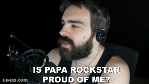Man With Beard In Headphones Saying Papa Rockstar Proud Of Me GIF