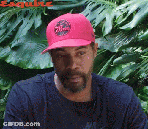 Man With Beard In Pink 76Ers Hat GIF