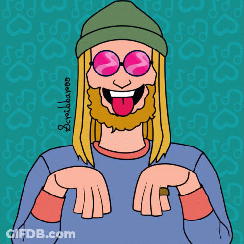 Man With Beard In Pink Glasses And Green Hat GIF