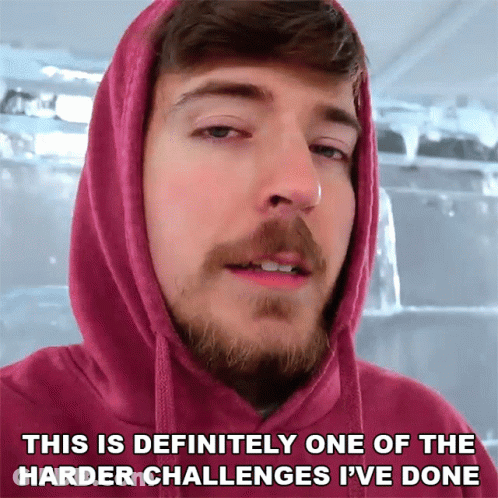 Man With Beard In Pink Hoodie Says This Is Definitely One Of The Harder Challenges GIF