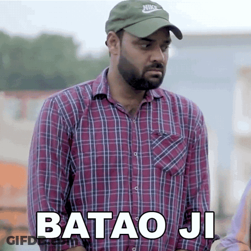 Man With Beard In Plaid Shirt And Hat Says Batao Ji GIF