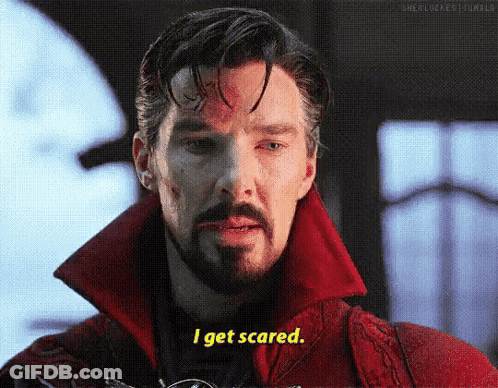 Man With Beard In Red Coat Saying I Get Scared GIF