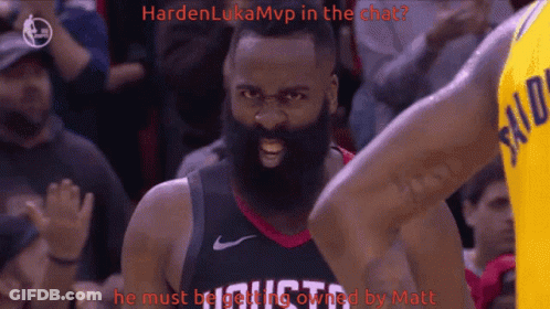 Man With Beard In Rockets Jersey Looks Angry GIF