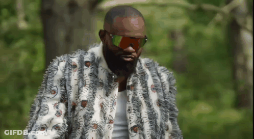 Man With Beard In Sunglasses And Fur Coat With Eyes GIF