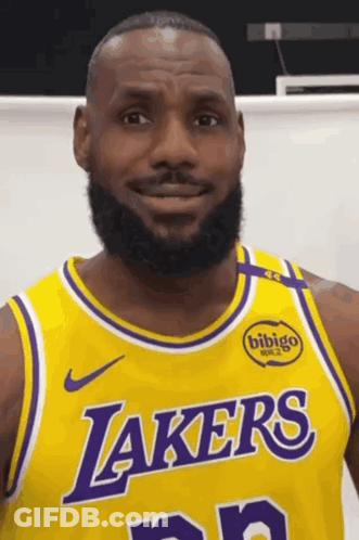 Man With Beard In Yellow Lakers Jersey GIF