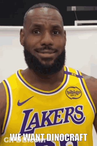 Man With Beard In Yellow Lakers Jersey GIF