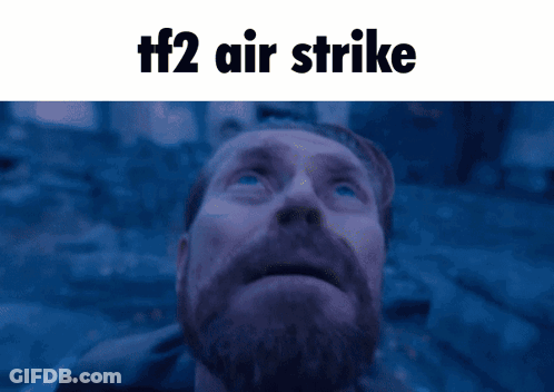 Man With Beard Looking Up TF2 Air Strike GIF
