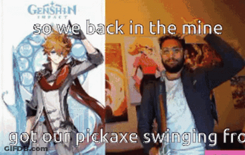 Man With Beard Next To Genshin Impact Character GIF