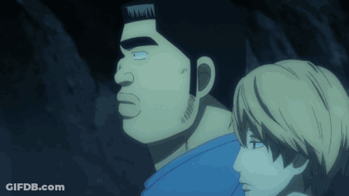 Man With Beard Next To Man In Blue Shirt GIF