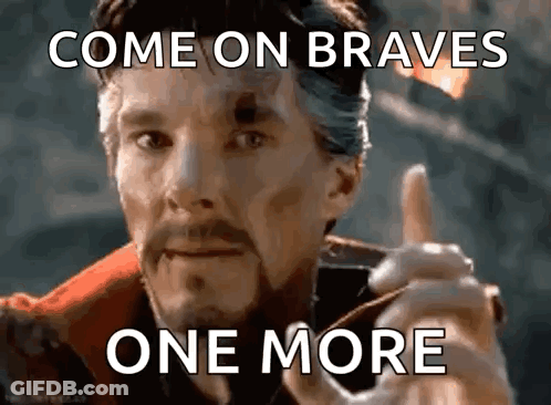 Man With Beard Pointing At Camera Saying Come On Braves One More GIF