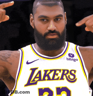 Man With Beard Pointing In Lakers Jersey GIF