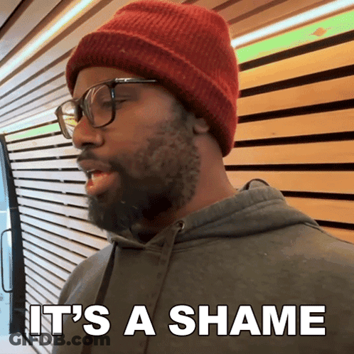 Man With Beard Red Beanie And Glasses Says Shame GIF