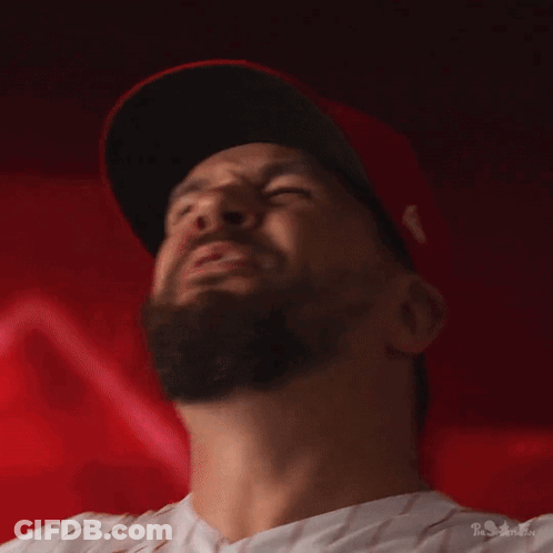 Man With Beard Red Hat Number 20 Jersey GIF