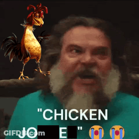 Man With Beard Saying Chicken Joe In Front Of Rooster GIF