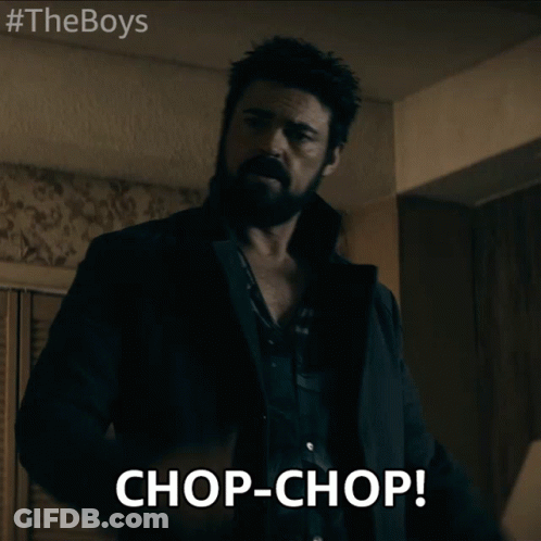 Man With Beard Saying Chop Chop In Dark Room GIF