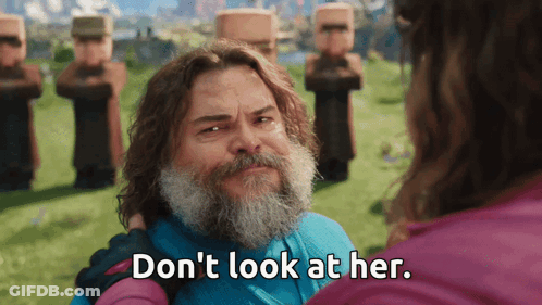 Man With Beard Says Don't Look At Her In Front Of Statues GIF