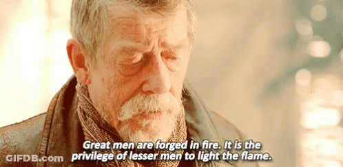 Man With Beard Says Great Men Are Forged In Fire GIF