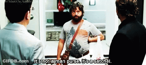 Man With Beard Says It's Not A Man Purse It's A Satchel GIF