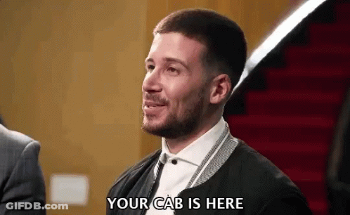 Man With Beard Says Your Cab Is Here In Front Of Red Carpet GIF
