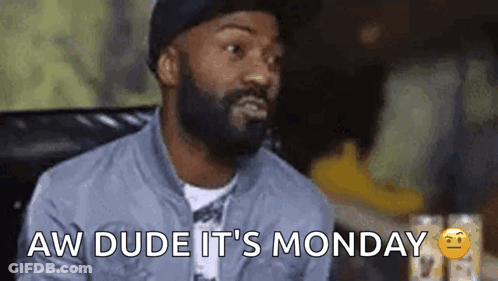 Man With Beard Sitting In Chair Saying Aw Dude Its Monday GIF