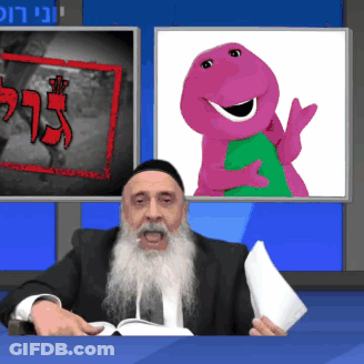 Man With Beard Sitting In Front Of Barney Screen GIF