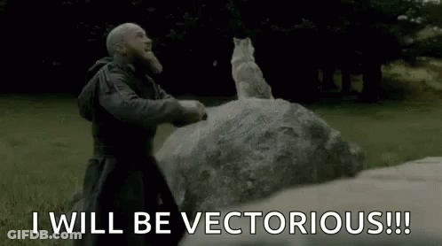 Man With Beard Standing Next To Wolf On Rock GIF