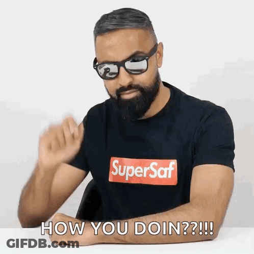 Man With Beard, Sunglasses, And Supersaf T-Shirt GIF