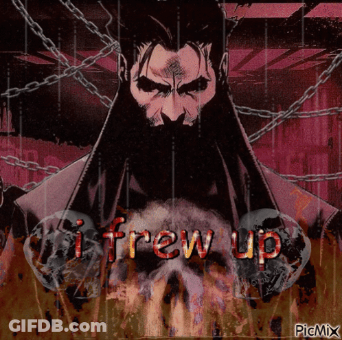 Man With Beard Surrounded By Chains And Skulls I Frew Up GIF