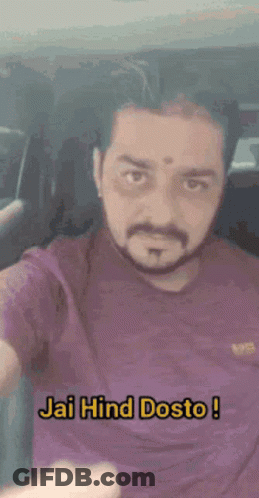 Man With Beard Taking Selfie In Car Saying Jai Hind Dosto GIF