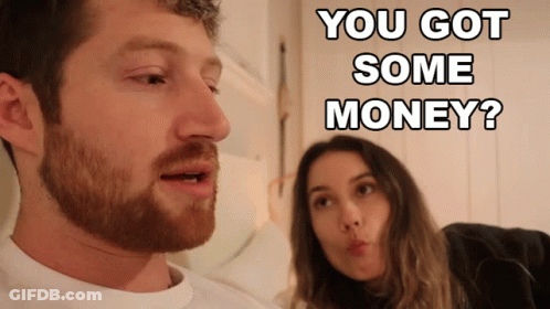 Man With Beard Talking To Woman About Money GIF