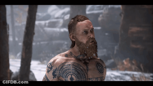 Man With Beard Tattoo Saying I Am A Warrior GIF